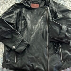 Black Leather Jacket with Fringe